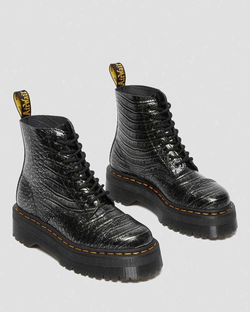 Dr Martens Sinclair Croc Emboss Leren Platform Laarzen Dames Zwart | NL 52DFM